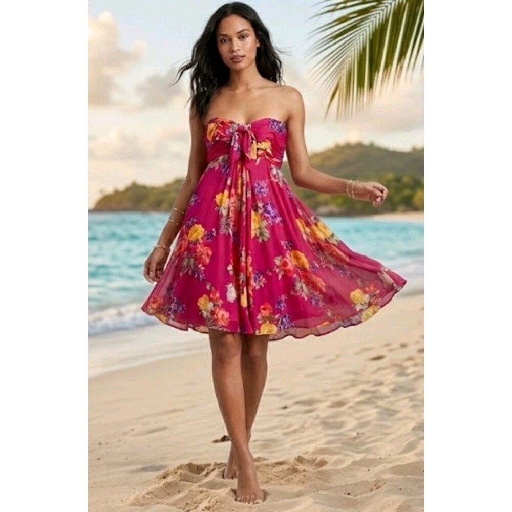 Lauren Ralph Lauren 100% Silk Pink Floral Dress Size 6
